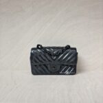 Chanel Mini Rectangle Crinkled Patent All Black