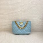 Chanel 2 Way Chain Shoulder Bag Lambskin Blue GHW