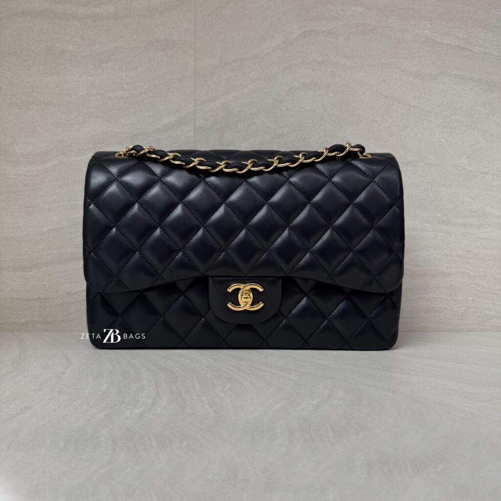 Chanel Classic Jumbo D Flap Lambskin Black Gold Hardware