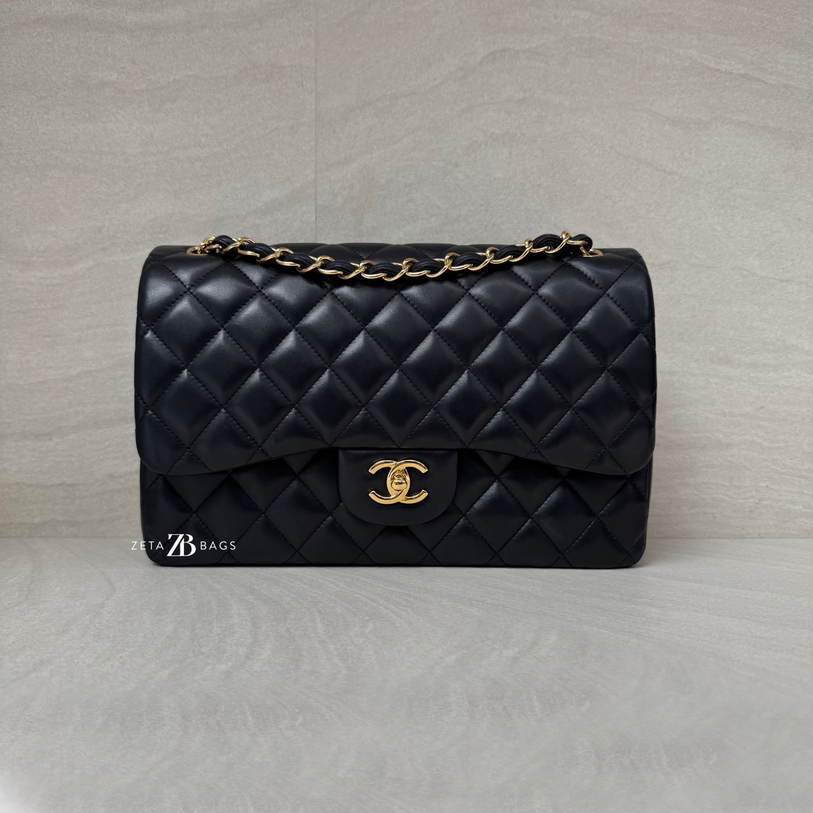 Chanel Classic Jumbo D Flap Lambskin Black Gold Hardware