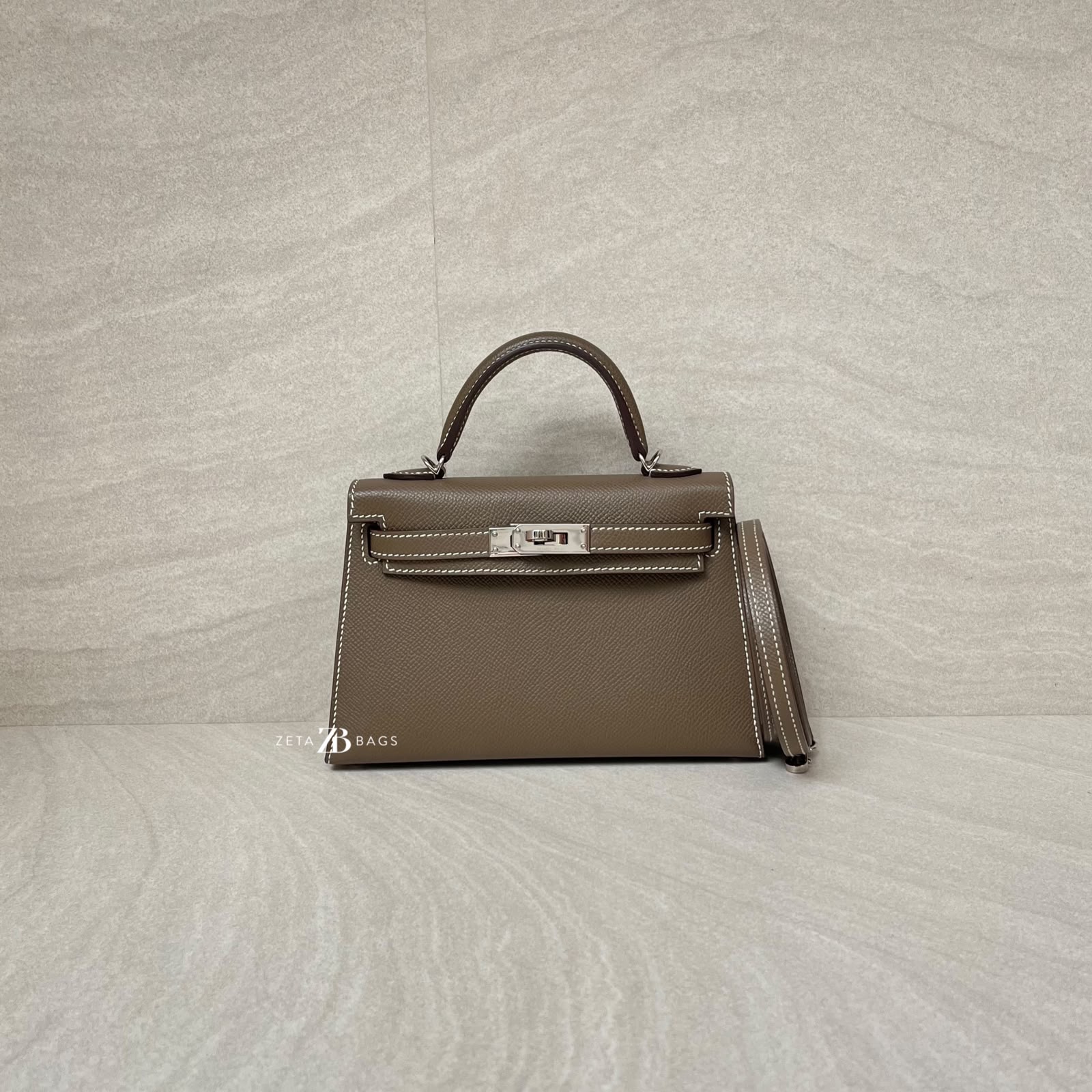 Hermes Mini Kelly 20 Epsom Etoupe PHW