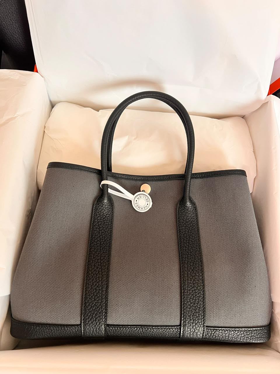 Hermes Garden Party 30 Ardoise Black Canvas PHW