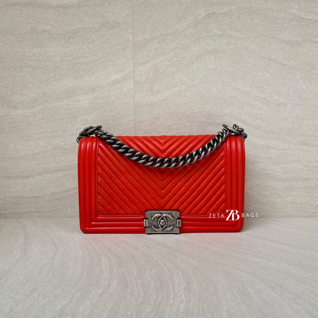 Chanel Boy 25 Chevron Red RHW
