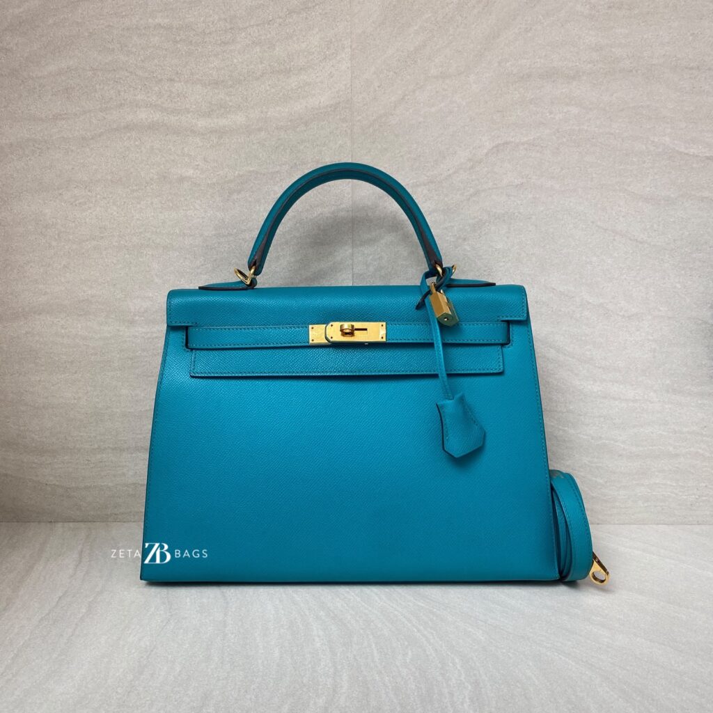 Hermes Kelly 32 Epsom Bleu Paon GHW