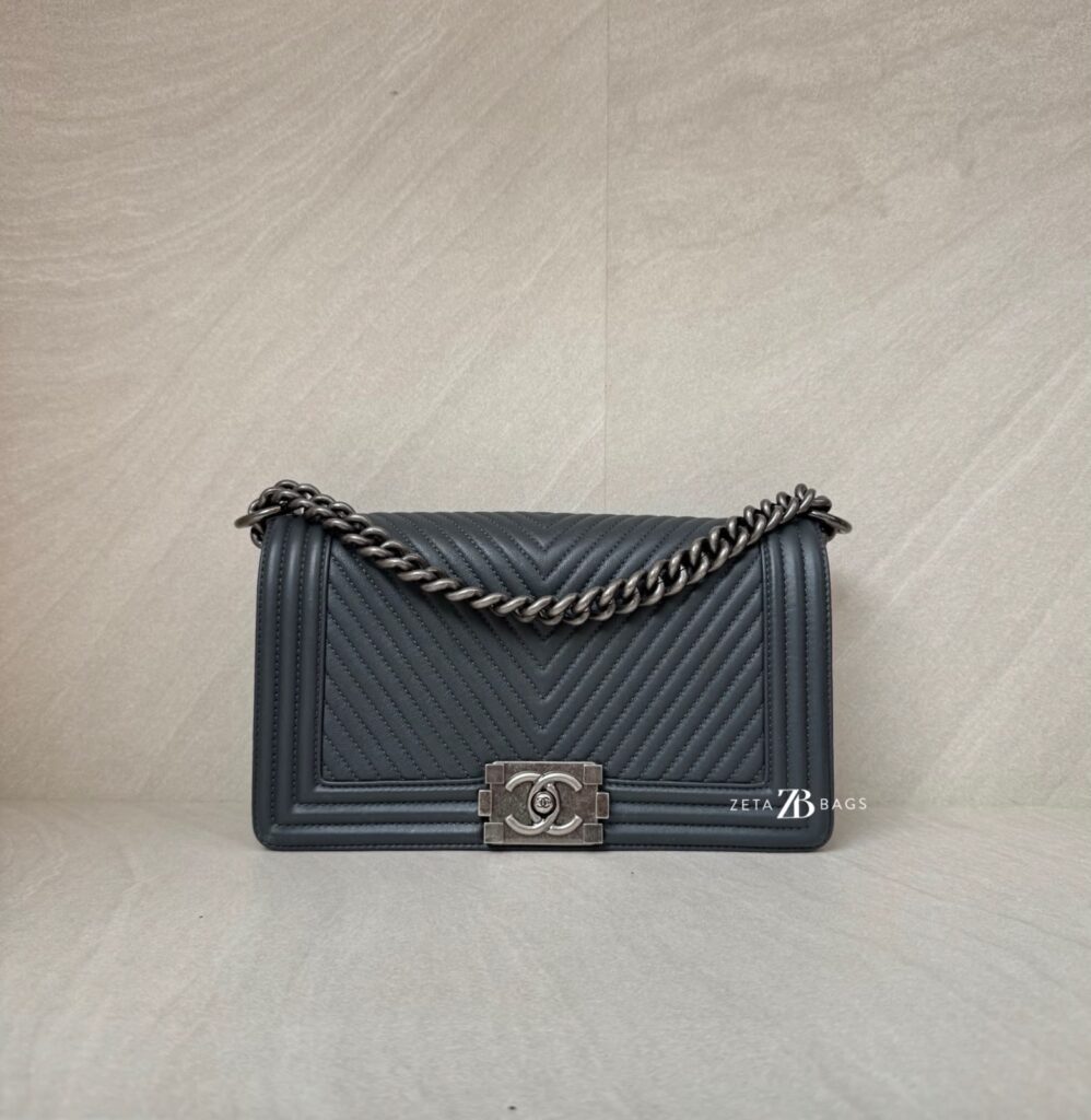Chanel Boy 25 Chevron Grey RHW