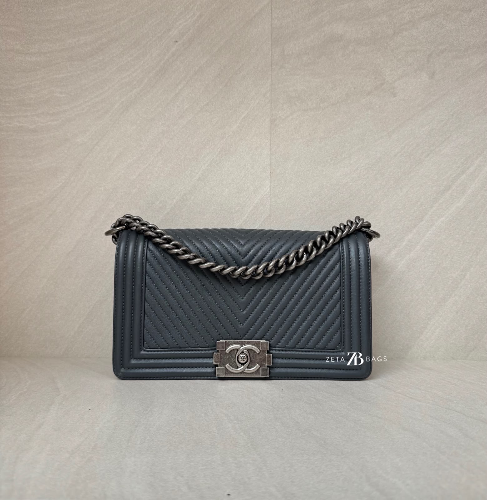 Chanel Boy 25 Chevron Grey RHW