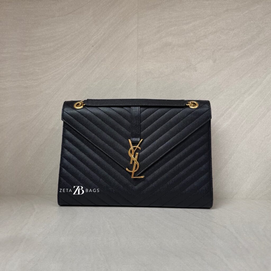Saint Laurent Envelope Large Bag Grained Black GHW