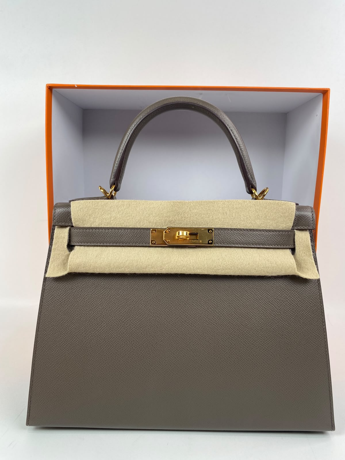 Hermes Kelly 28 Etain Epsom Sellier GHW
