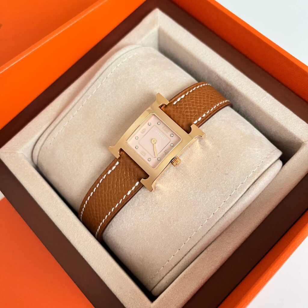 Hermes H Hour PM Special Order Gold Epsom with Diamond, Enamel GHW