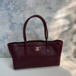 Chanel Executive Tote Bag East West Maroon Burgundy GHW