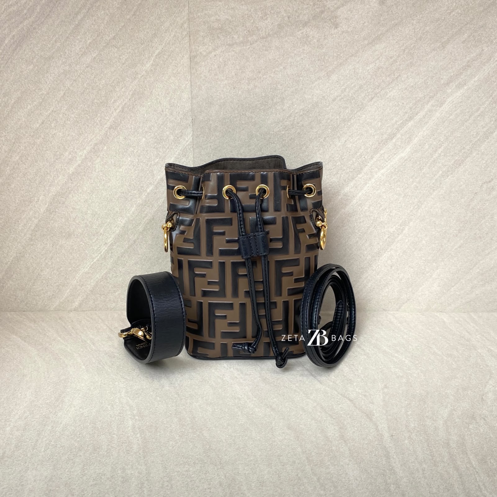 Fendi Mon Tresor Mini Bucket FF Brown Black