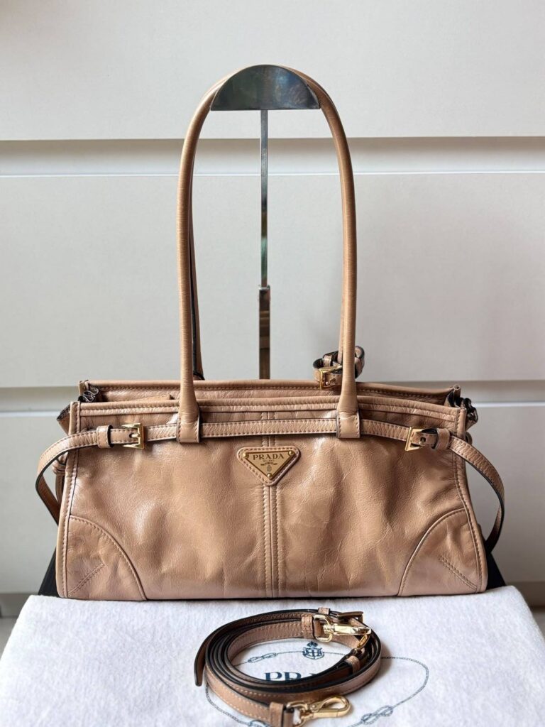 Prada Bonnie Medium Shoulder Bag Cammeo Beige Brown