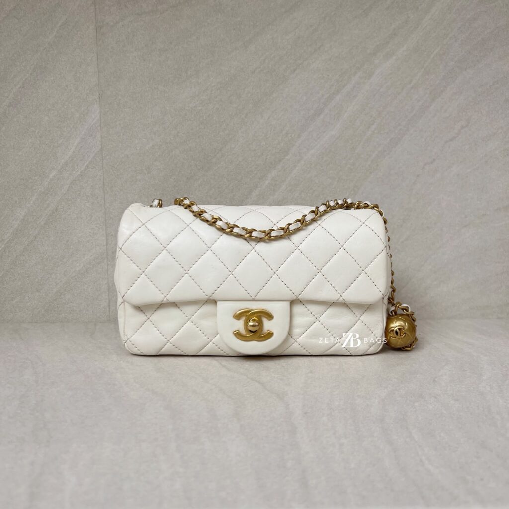 Chanel Mini Rectangular Pearl Crush Lambskin White GHW