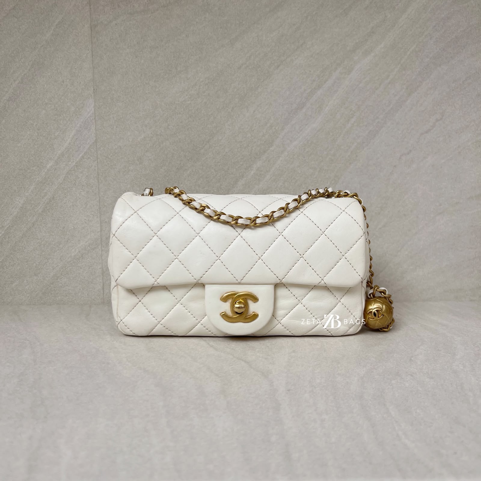Chanel Mini Rectangular Pearl Crush Lambskin White GHW