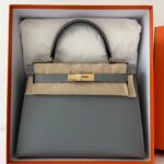 Hermes Kelly 28 Gris Pantin Madame Sellier Permabrass