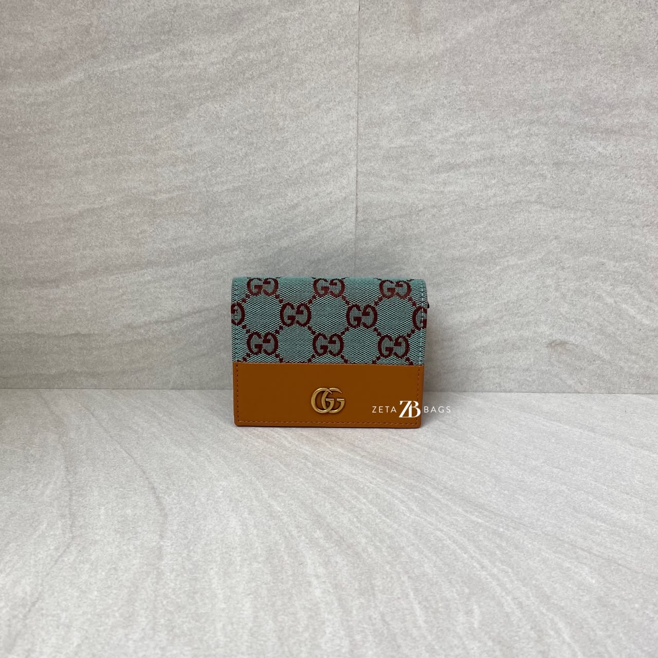 Gucci Bifold Card Case GG Canvas Blue Brown GHW