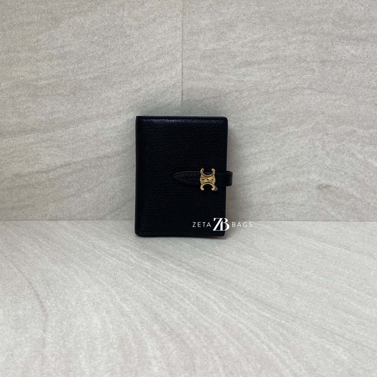 Celine Bifold Card Holder Triomphe Pontet Grained Black GHW