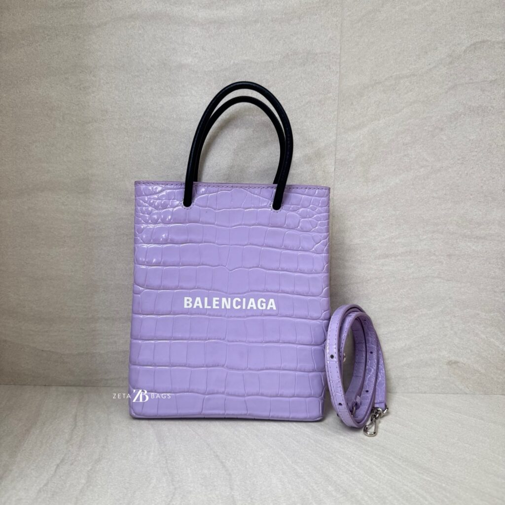 Balenciaga Mini Shopping Tote Embossed Croco Lilac  SHW