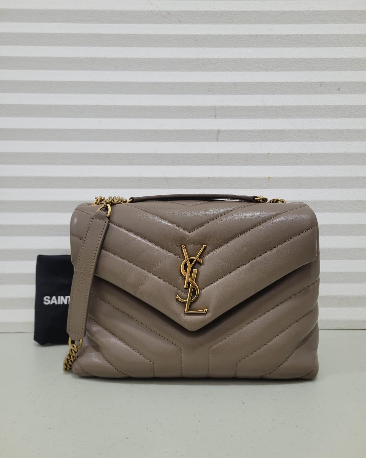 Saint Laurent Loulou Small Chain Bag Taupe GHW