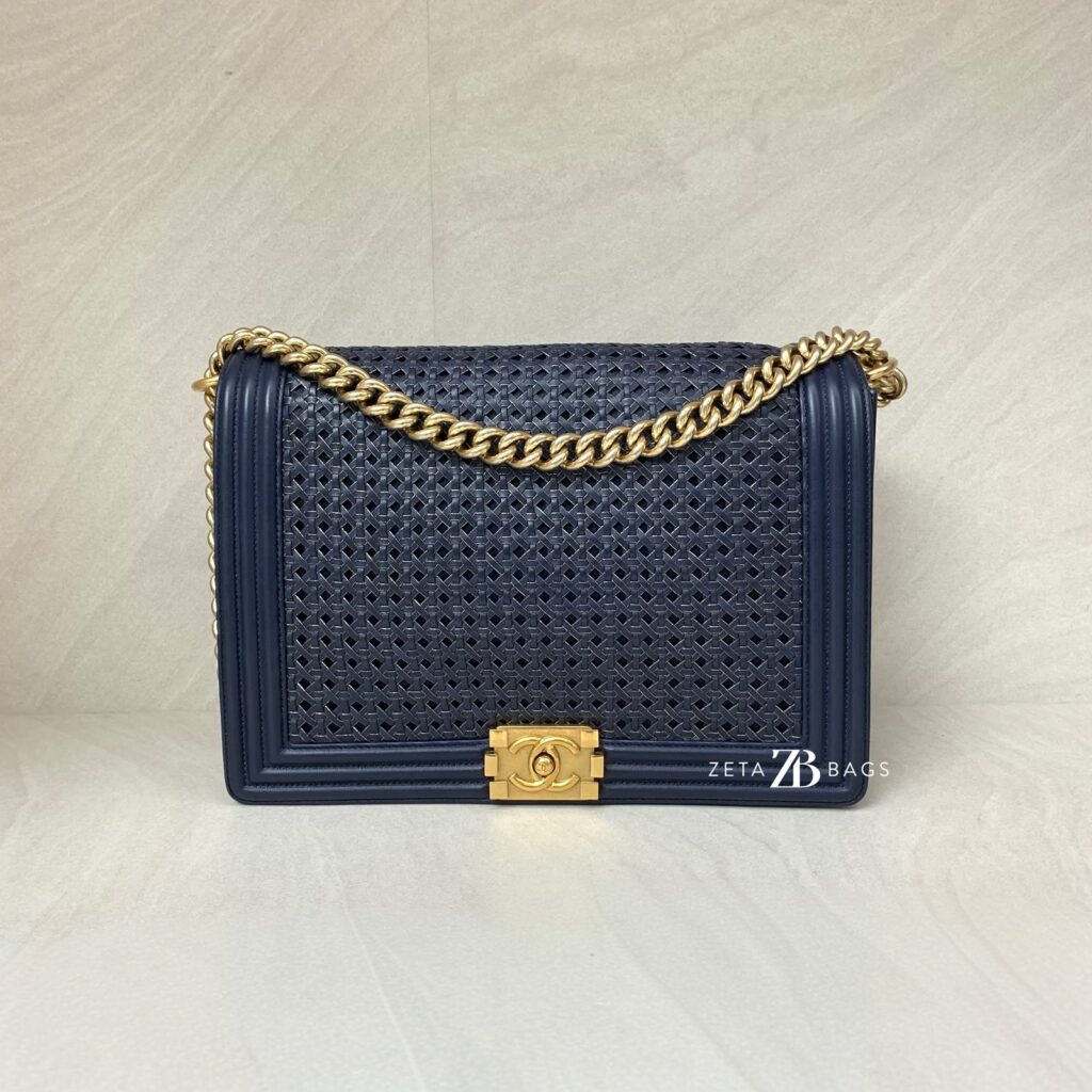 Chanel Boy 30 Lambskin Braided Navy GHW