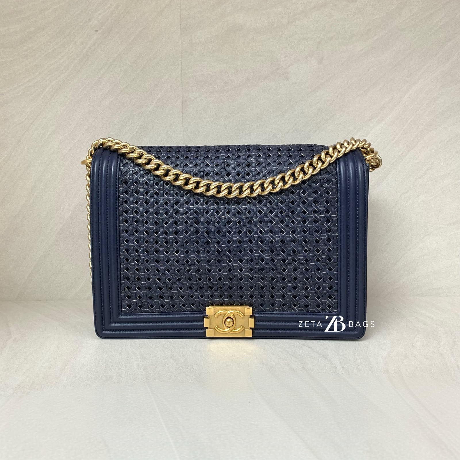 Chanel Boy 30 Lambskin Braided Navy GHW