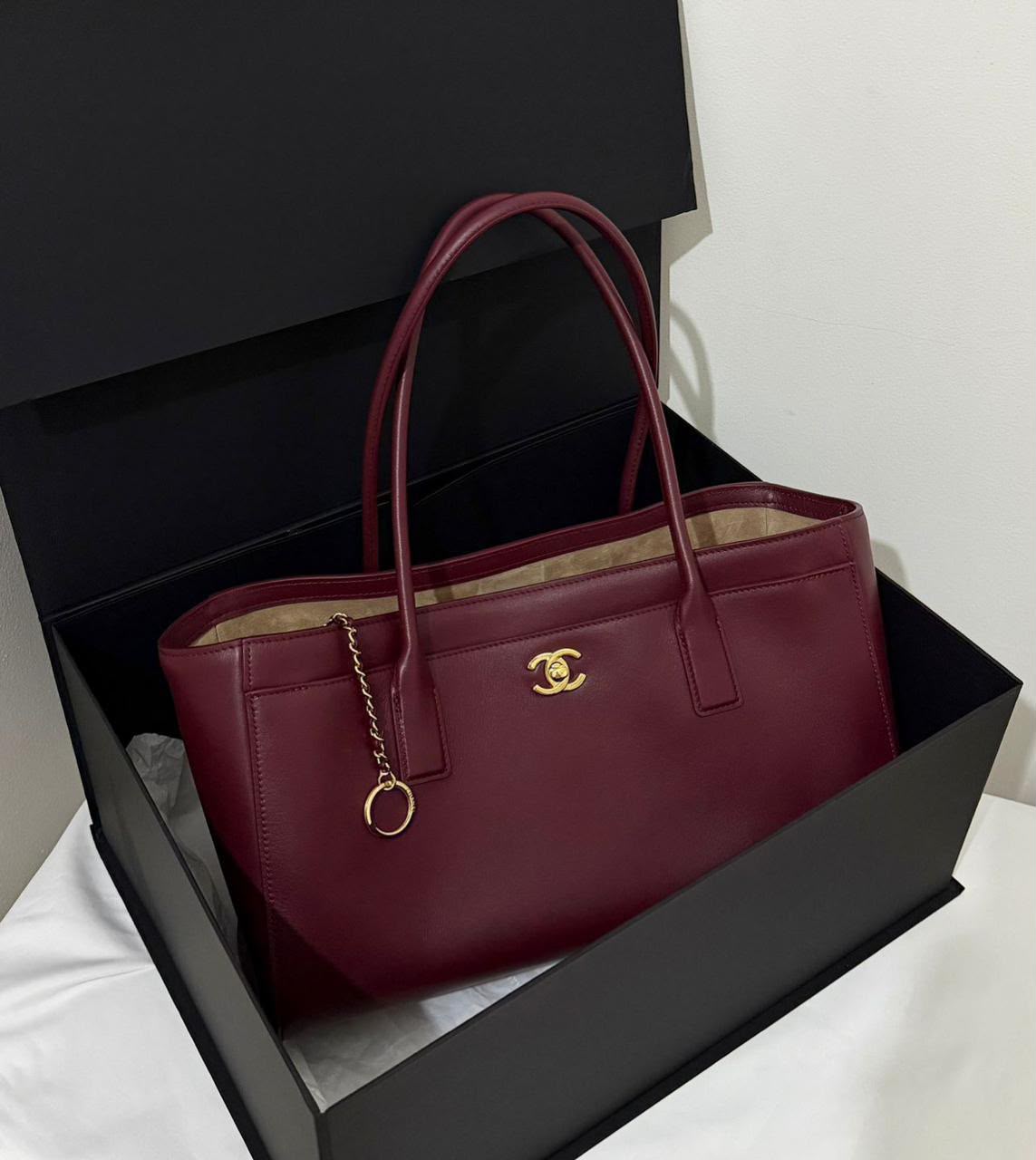 Chanel Executive Small Shopping Tote Bag Maroon Burgundy GHW