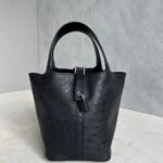 Hermes Picotin / Pico 18 Black Ostrich PHW