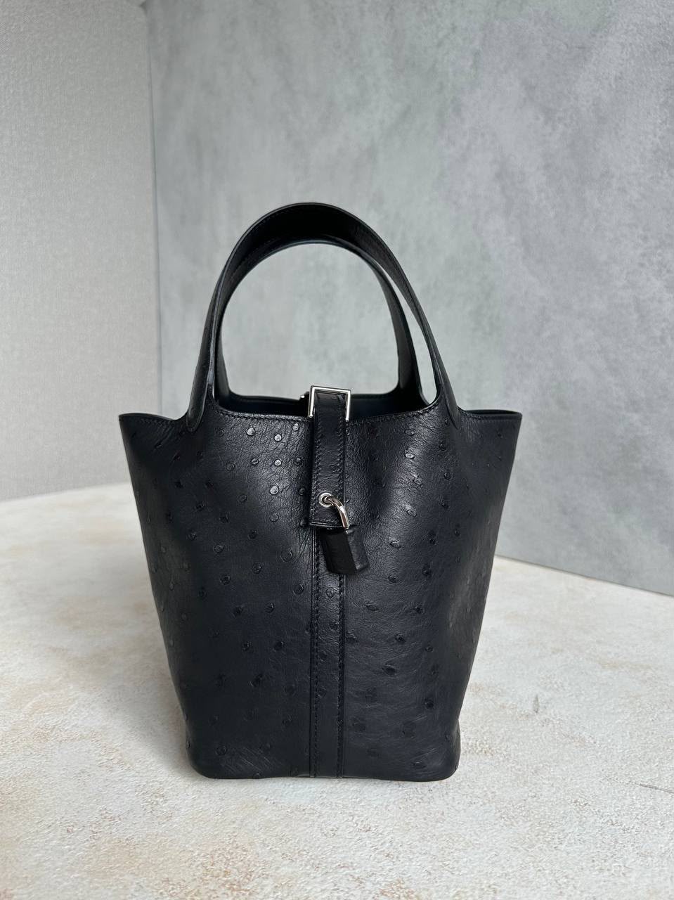 Hermes Picotin / Pico 18 Black Ostrich PHW