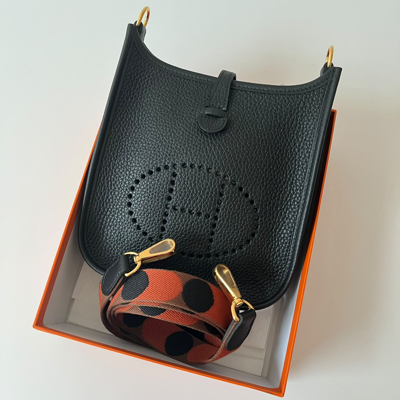 Hermes Mini Evelyne Black Clemence GHW