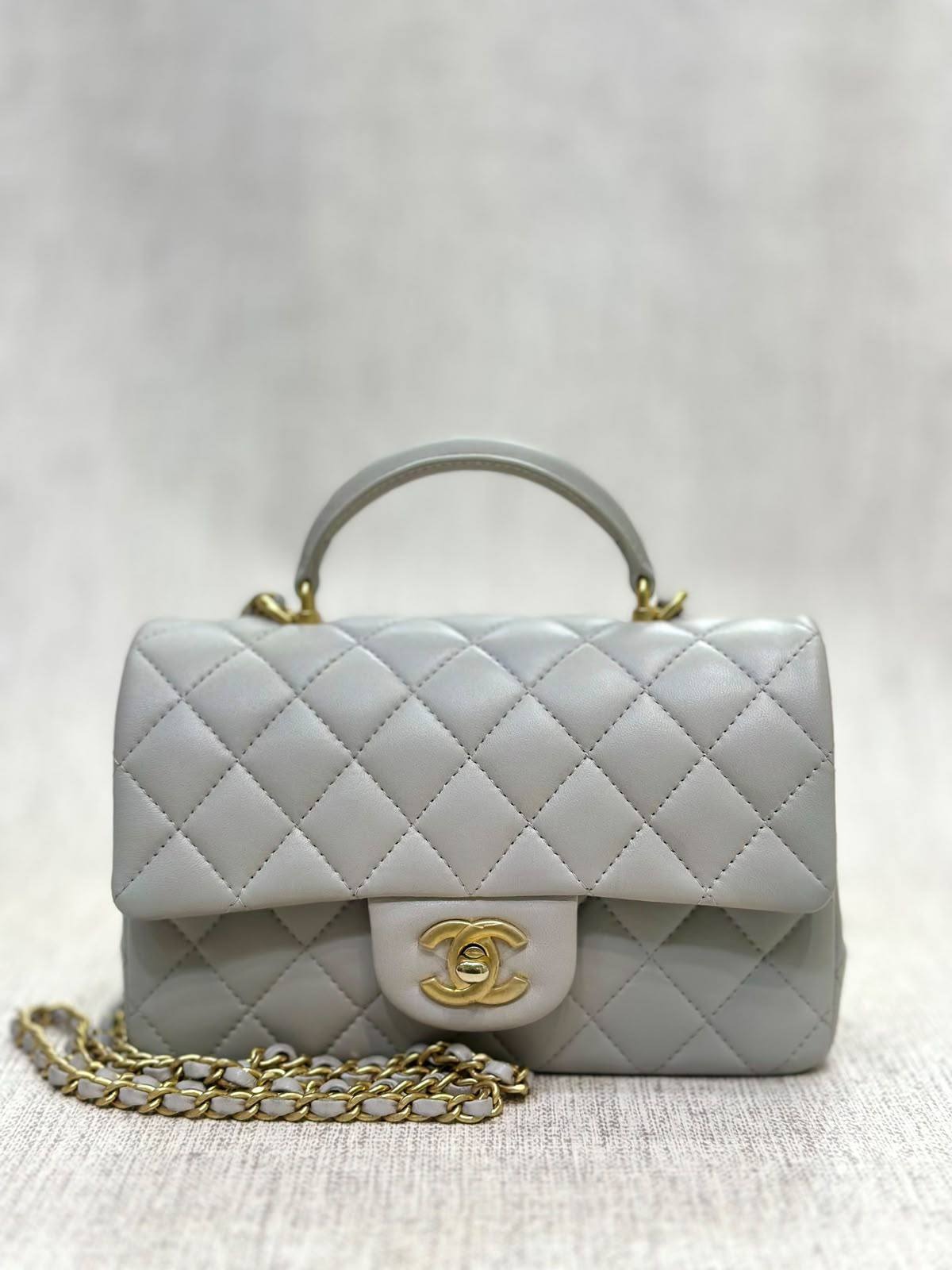 Chanel Mini Rectangle Top Handle Classic Flap Grey