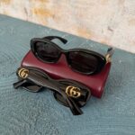 Gucci GG Oval Sunglasses Black Grey