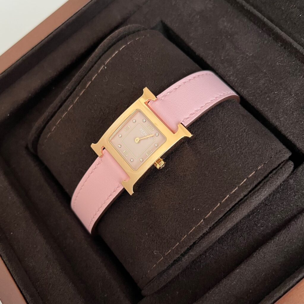 Hermes H Hour PM Diamond Dial Rose Sakura RGHW