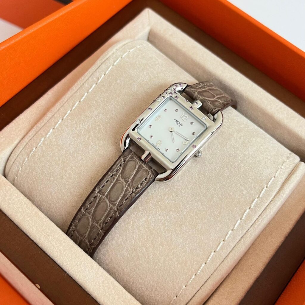 Hermes Cape Cod Watch Pink Sapphire with Gris Asphalt Croco Matte