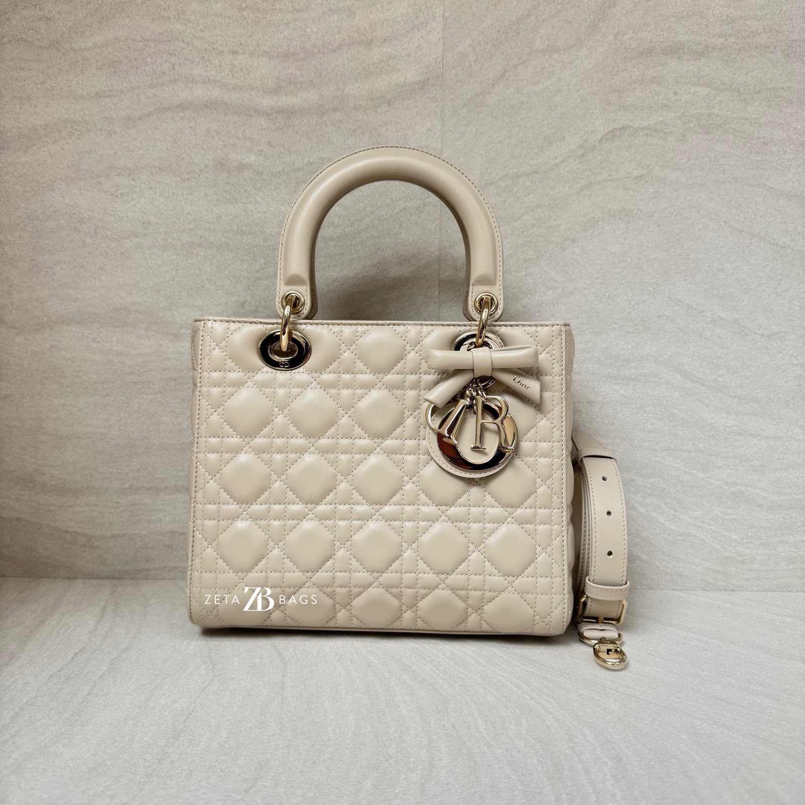 Dior Medium Lady Dior Lambskin Beige Trench GHW