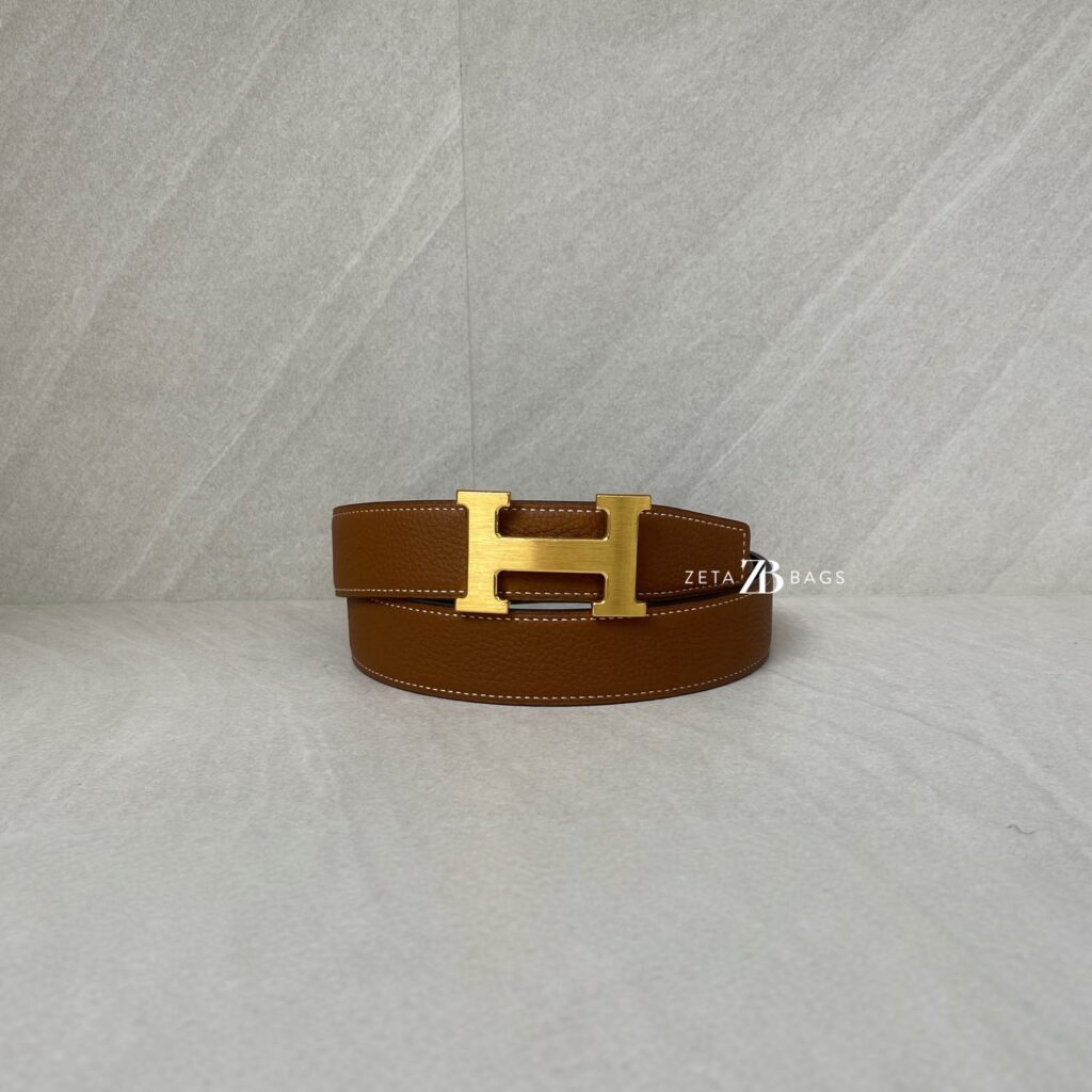 Hermes Reversible Belt 32MM Noir Gold GHW