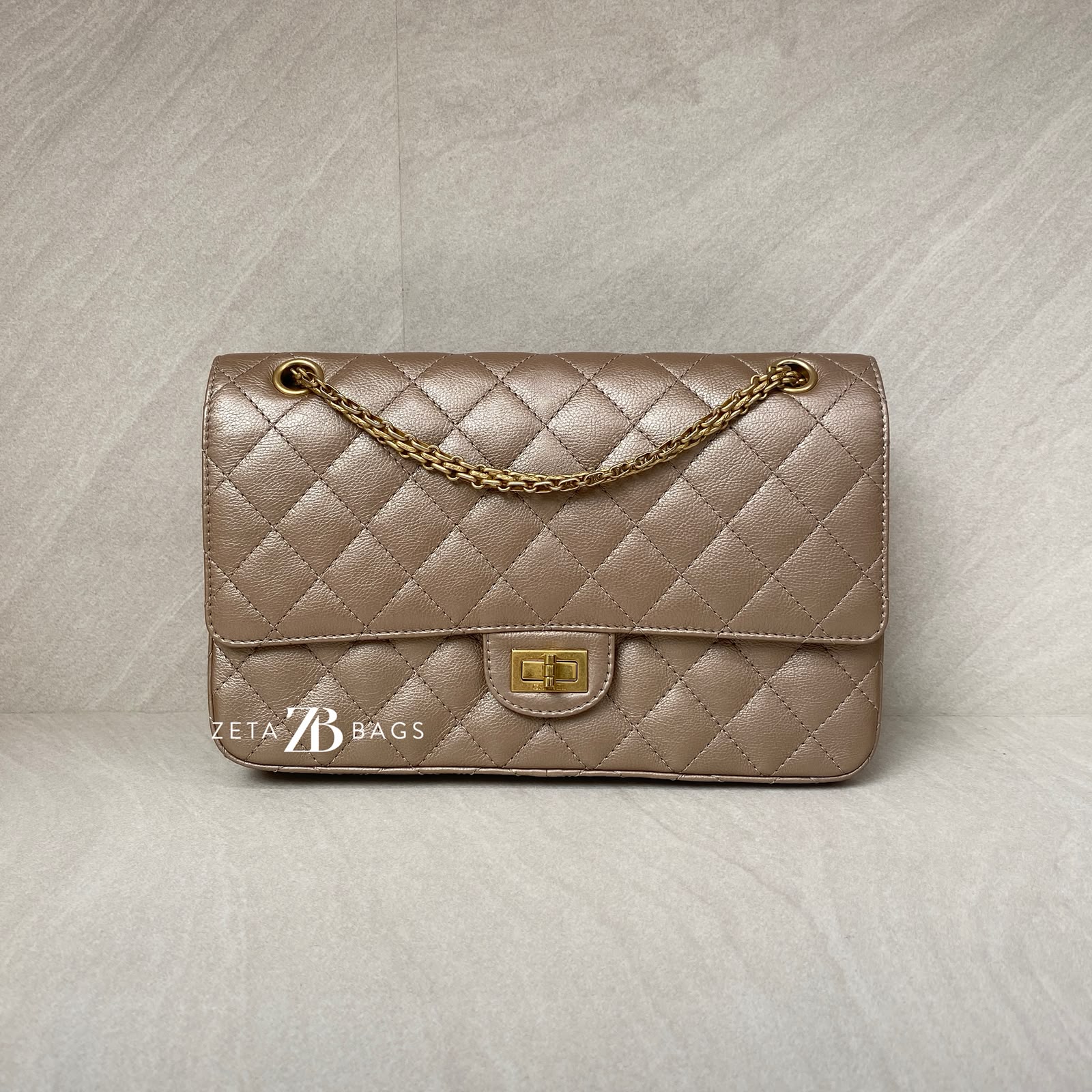 Chanel Reissue 2.55 Metallic Beige GHW