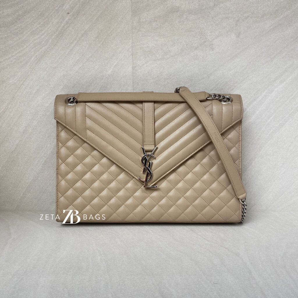 Saint Laurent Envelope Large Bag Grained Beige SHW