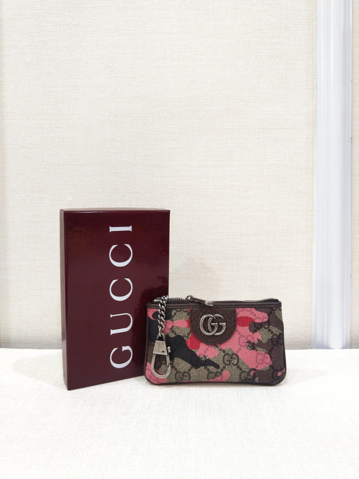 Gucci GG Camouflage Key Case Supreme Pink
