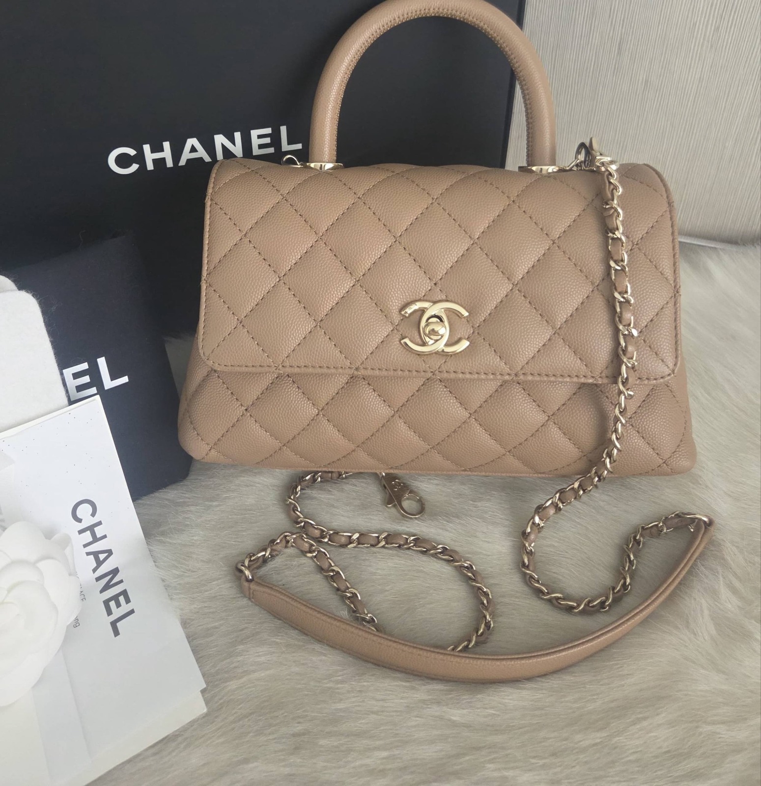 Chanel Coco Handle Small Beige Caviar GHW