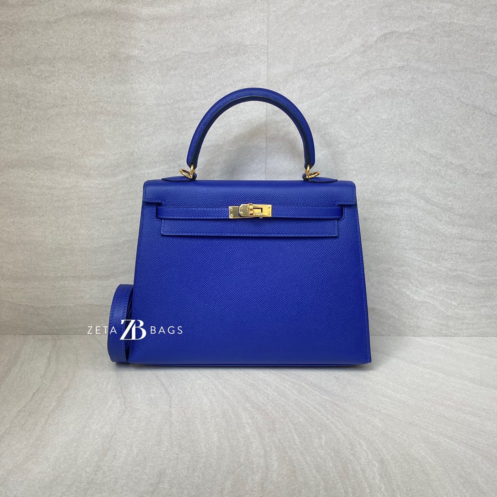 Hermes Kelly 25 Epsom Bleu Electrique GHW