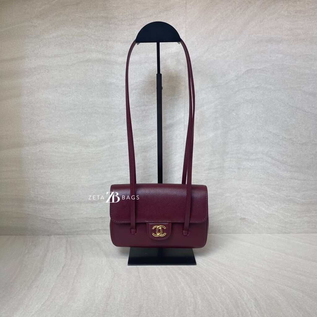 Chanel C26 Preppy Long Handle Caviar Maroon GHW