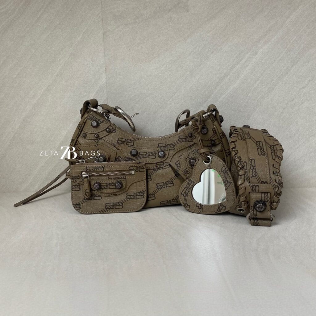 Balenciaga Cagole Xs Brown All Over Logo SHW