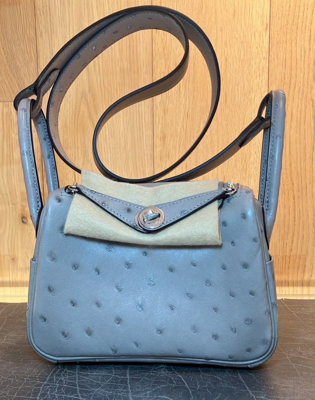 Hermes Mini Lindy Gris Moutte Ostrich PHW