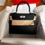 Hermes Kelly 25 Black Epsom Sellier PHW