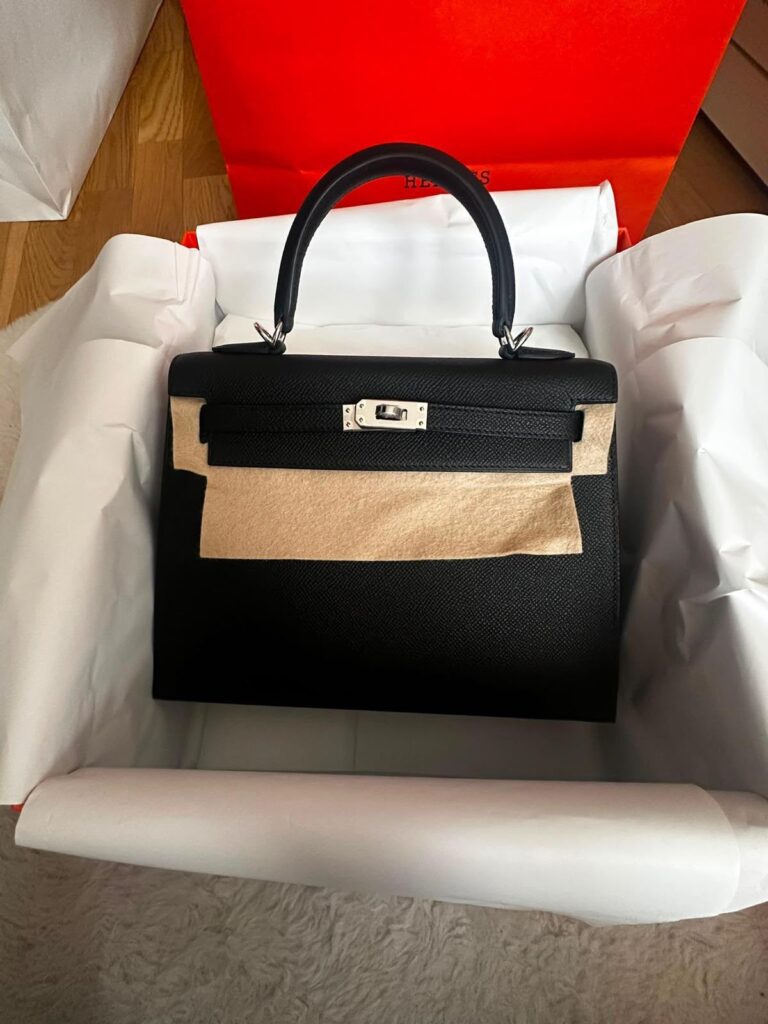 Hermes Kelly 25 Black Epsom Sellier PHW