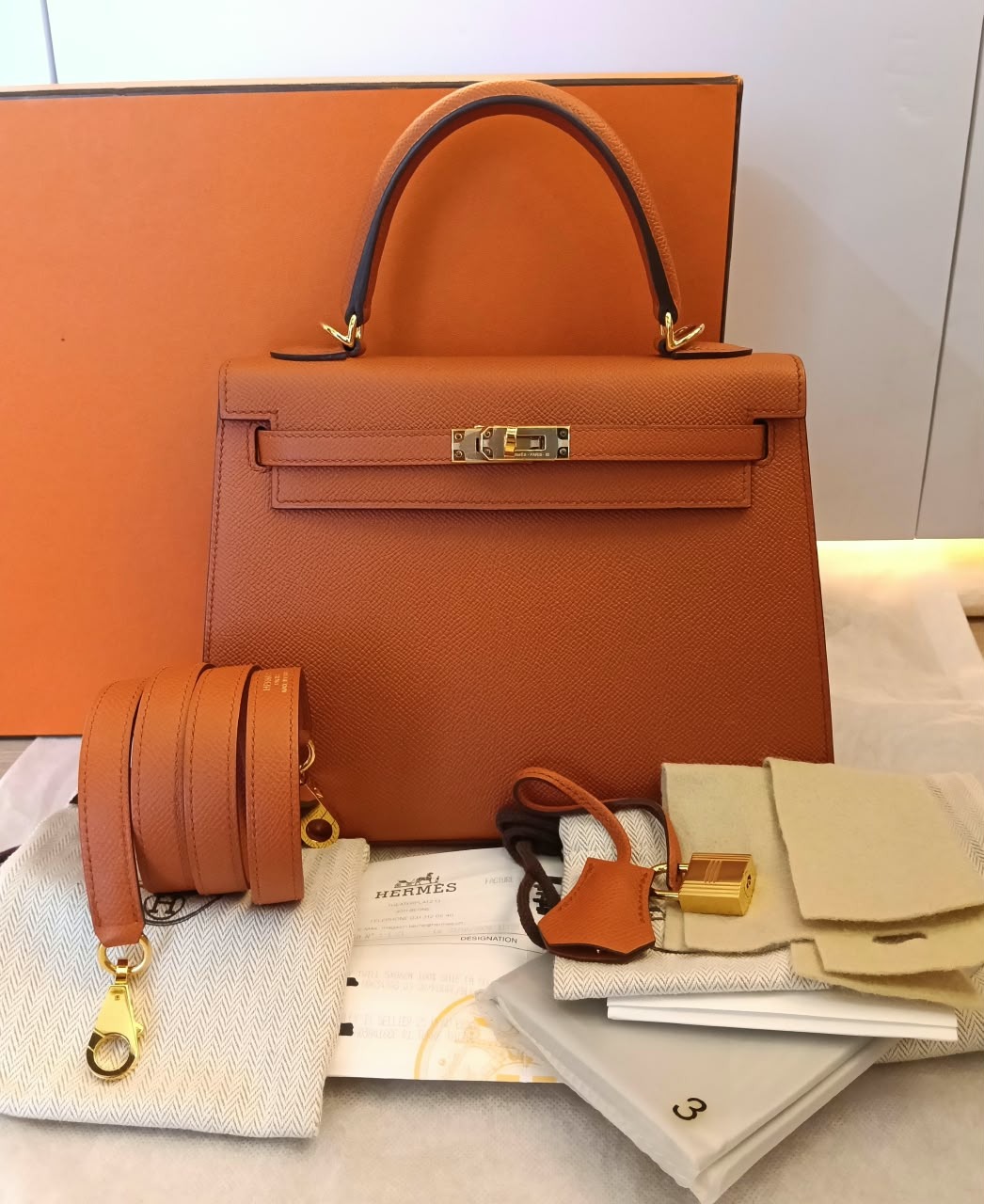 Hermes Kelly 25 Epsom Sellier Terre Battue GHW