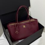 Chanel Executive Small Shopping Tote Bag Maroon Burgundy GHW