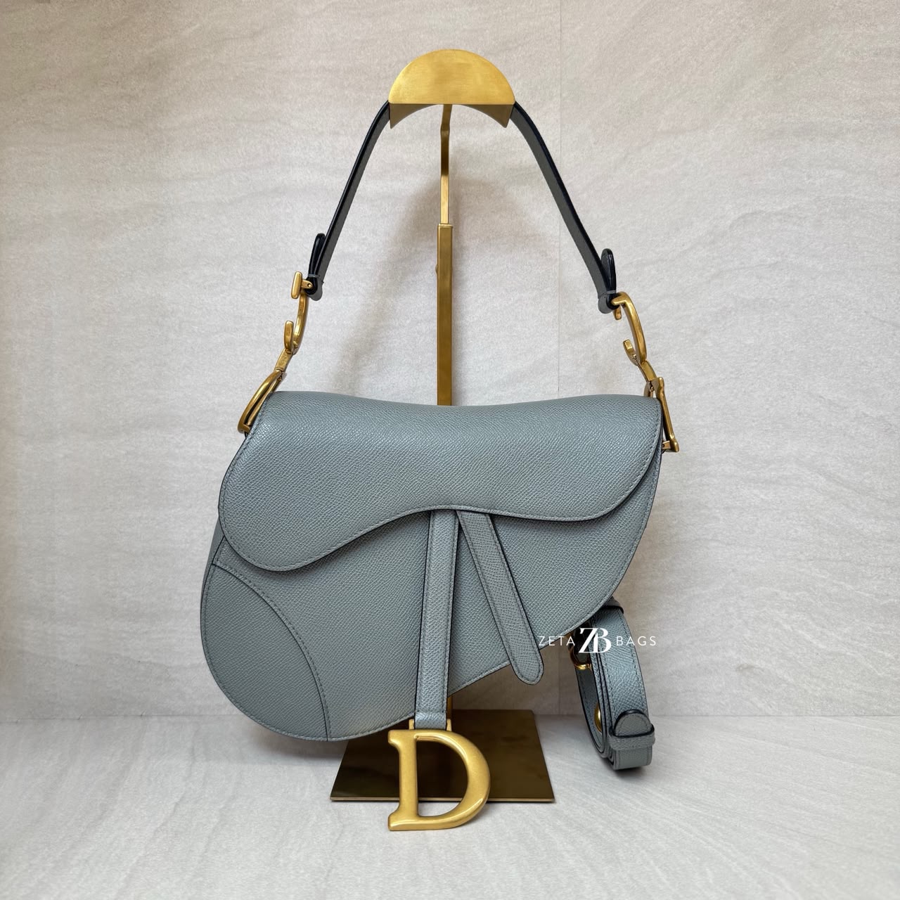 Dior Saddle Medium Grained Stone Grey GHW