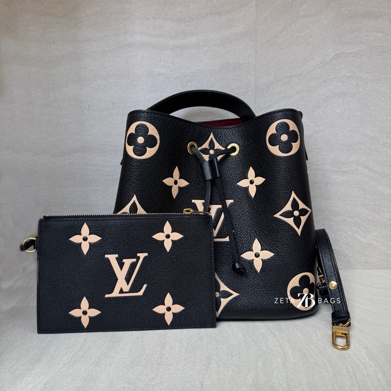 Louis Vuitton Noe Neo MM Monogram Empreinte Noir Beige GHW