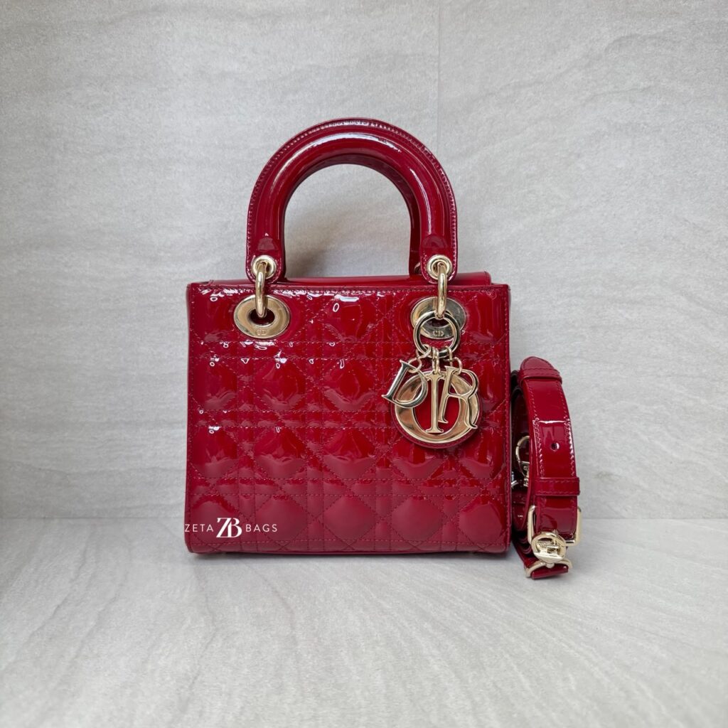 Dior Lady Dior Small Vernis Rouge Cerise GHW